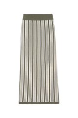 Light Gray Mirella Sweater Skirt in Herb Stripe Midi Skirt