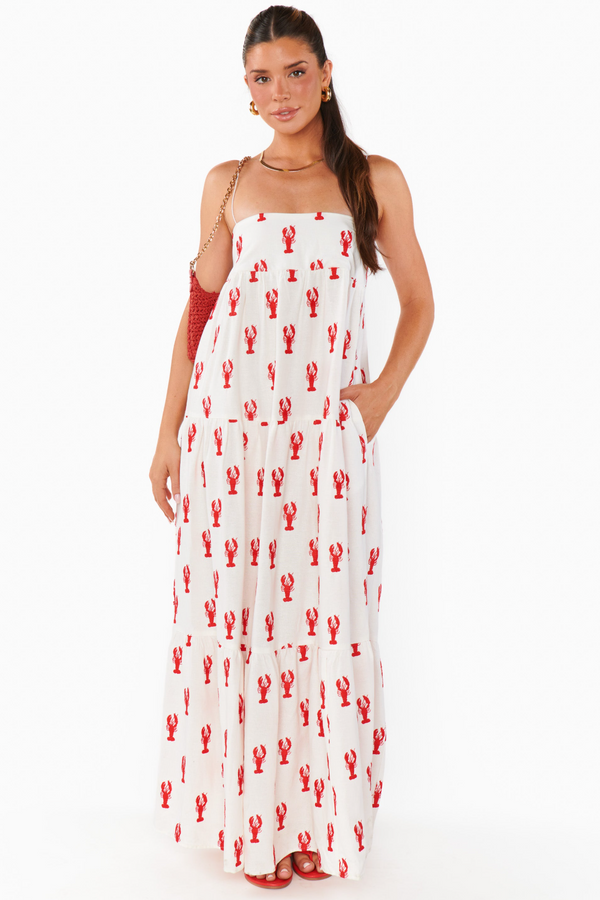Long Weekend Maxi Dress in Lobster Embroidery