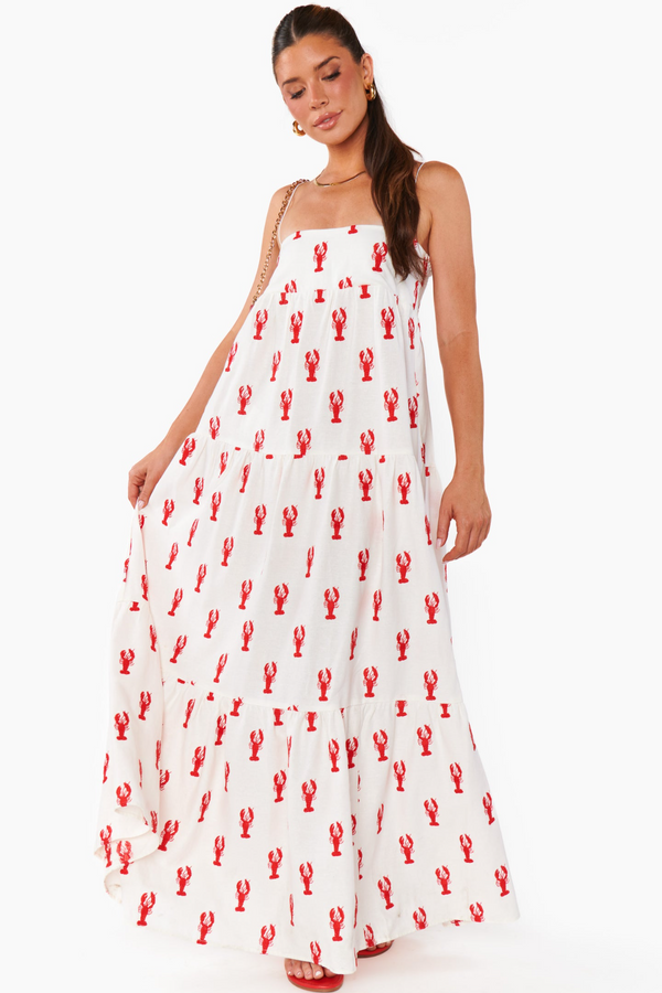 Long Weekend Maxi Dress in Lobster Embroidery