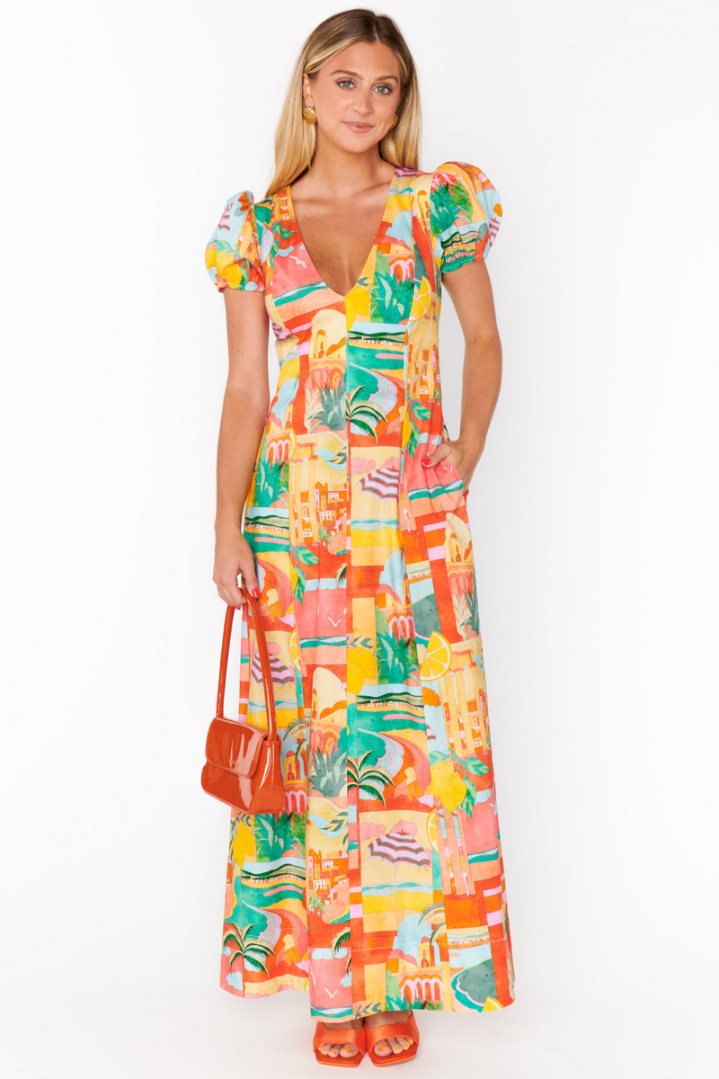 Beige Winnie Maxi Dress in Postcards From Italia Maxi Dress