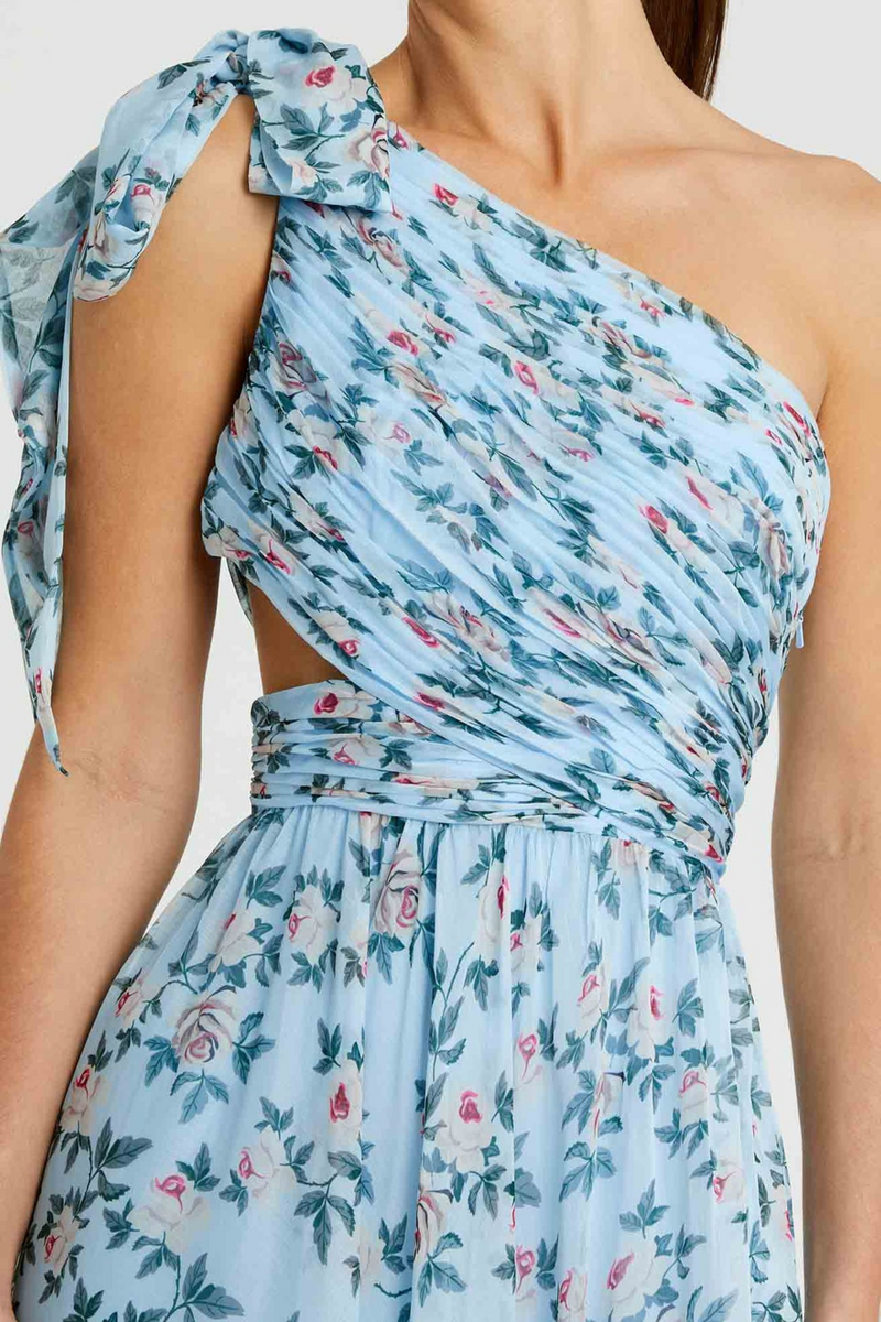 Mac Duggal Women's One-Shoulder Floral Chiffon A-Line Gown - Aqua Multi Mac Duggal Women's One-Shoulder Floral Chiffon A-Line Gown - Aqua Multi