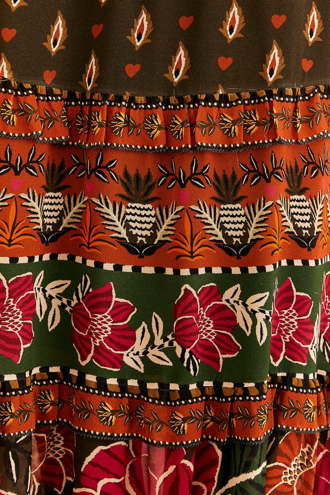 Black Ainika Floral Garden Tiered Maxi Skirt Maxi Skirt