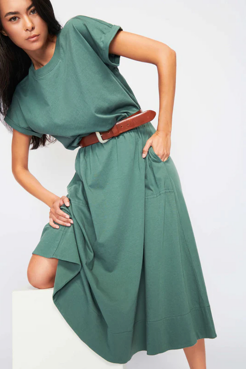 Dark Slate Gray Garcelle Seamed T-Shirt Dress Midi Dress