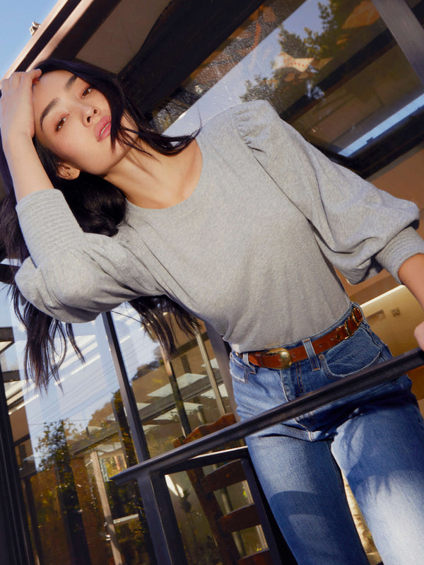 Dark Slate Gray Loren Smocked Peasant Tee Top