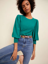 Light Gray Loren Smocked Peasant Tee Top