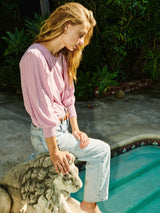 Tan Loren Smocked Peasant Tee Top