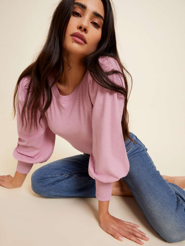 Gray Loren Smocked Peasant Tee Top