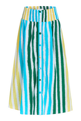 Light Gray Georgia Skirt in Sorrento Stripe Midi Skirt