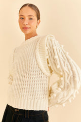 Wheat Off-White Braided Sweater Sweater