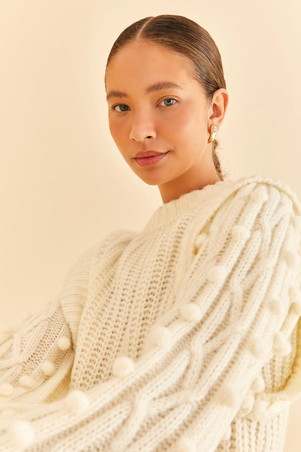 Wheat Off-White Braided Sweater Sweater