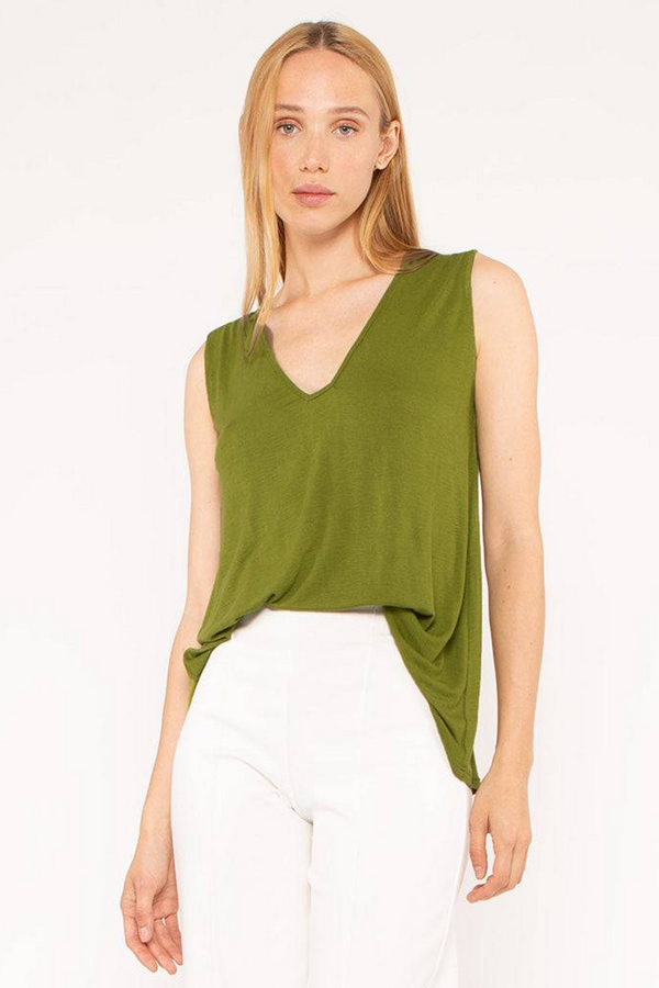 Olive Drab Sweater Knit Plunge Top Top