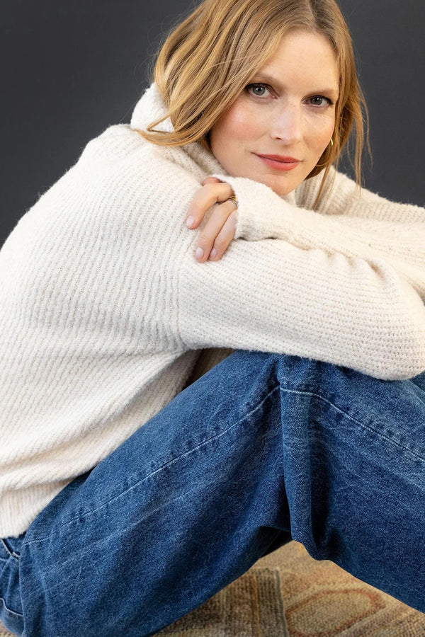Light Gray Oversized Ribbed Turtleneck Sweater Sweater