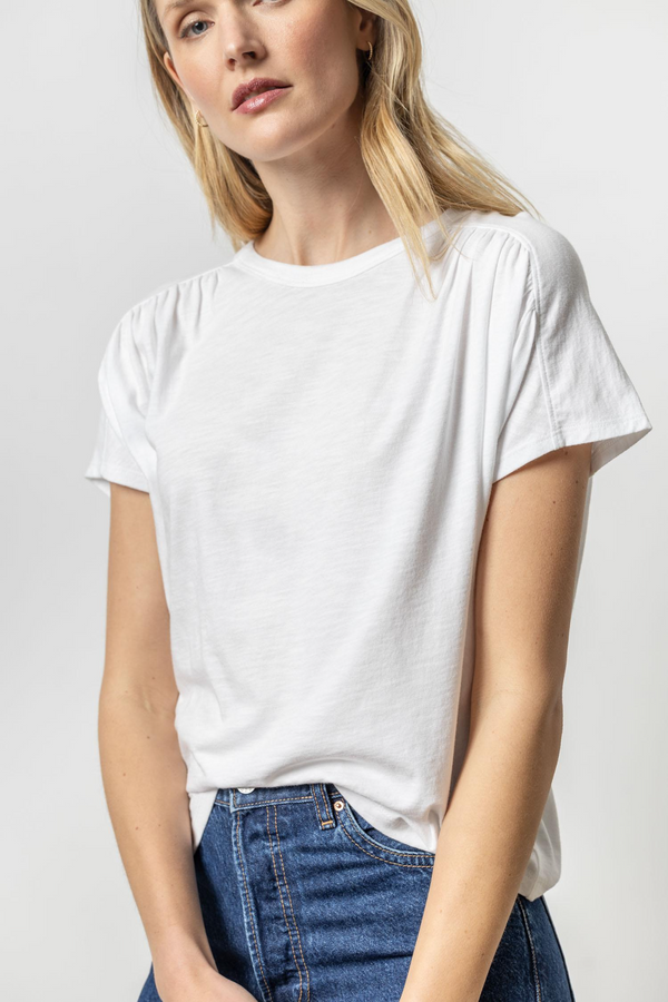 Light Gray Easy Shirred Short Sleeve top