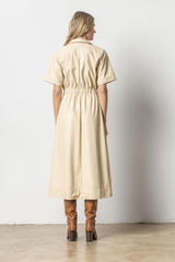 Light Gray Elastic Waist Short Sleeve Dress Midi Dress