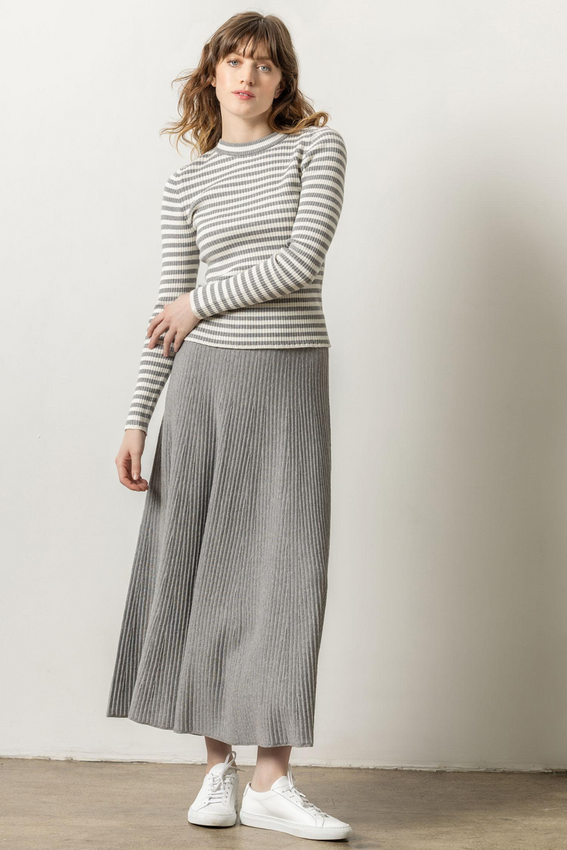 Light Gray Flared Sweater Skirt Midi Skirt