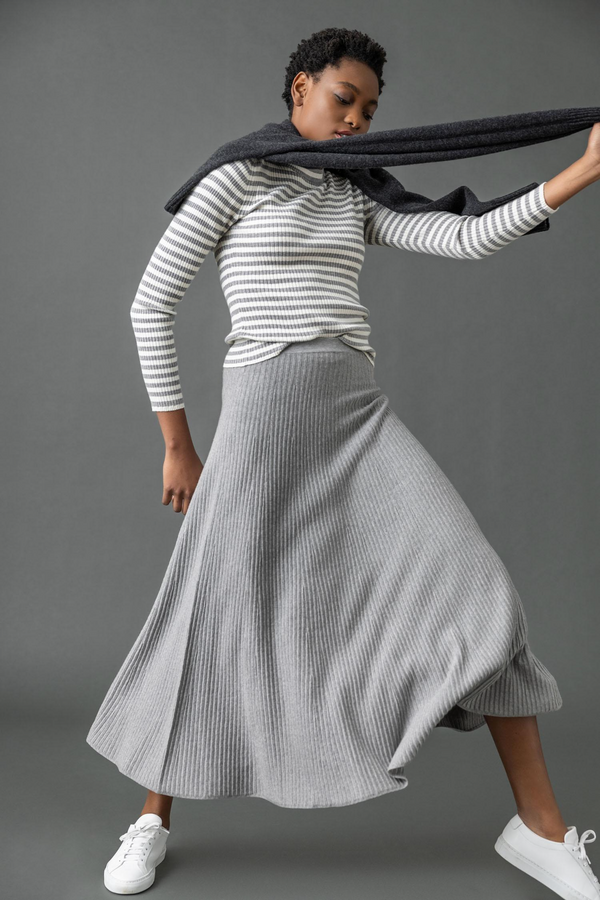 Dim Gray Flared Sweater Skirt Midi Skirt
