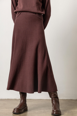 Gray Flared Sweater Skirt Midi Skirt