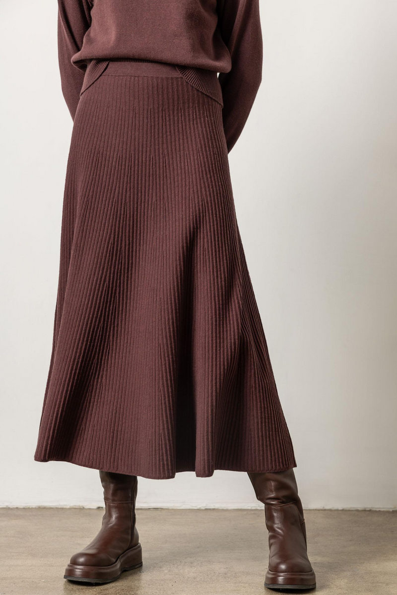 Gray Flared Sweater Skirt Midi Skirt