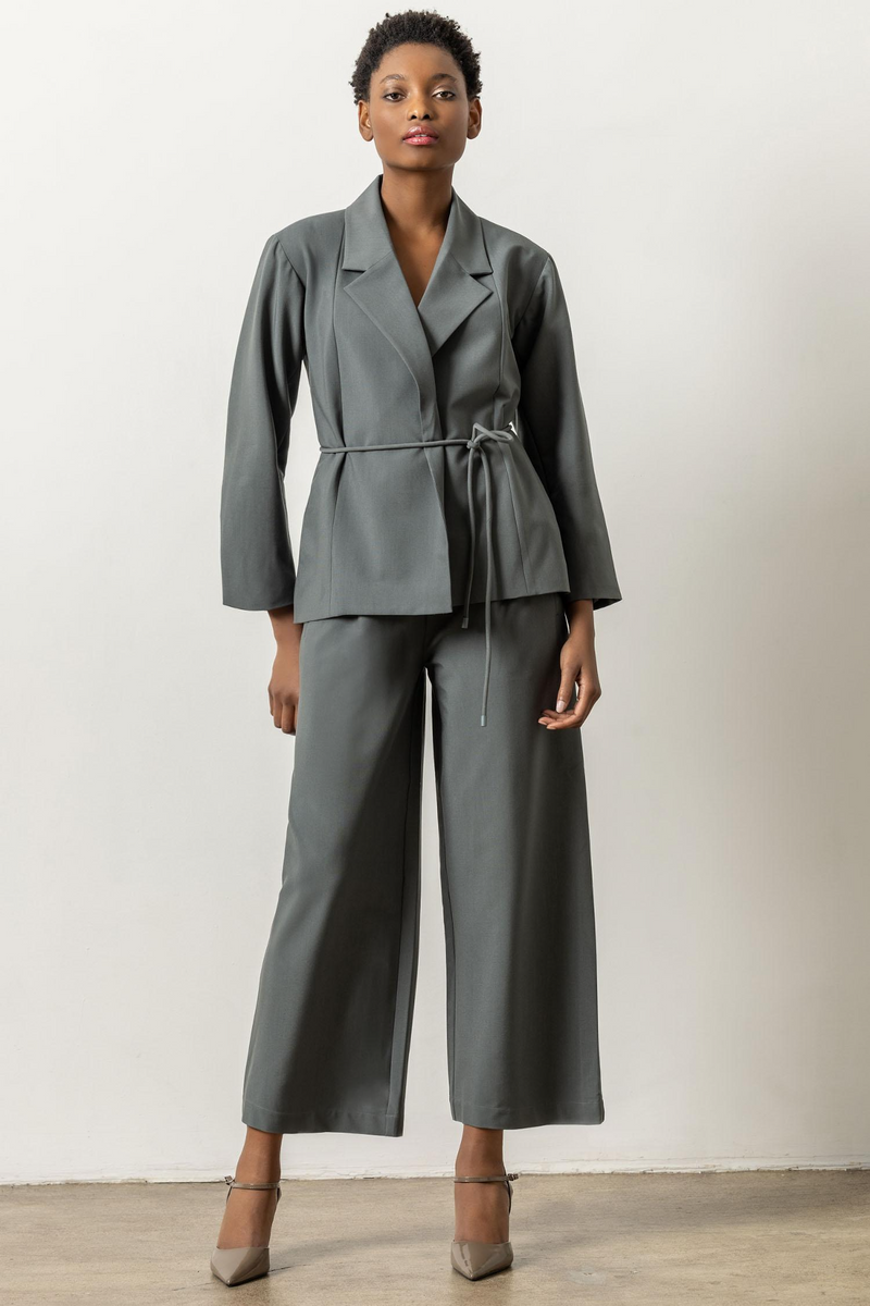 Light Gray Wide Leg Pull On Pant Pant