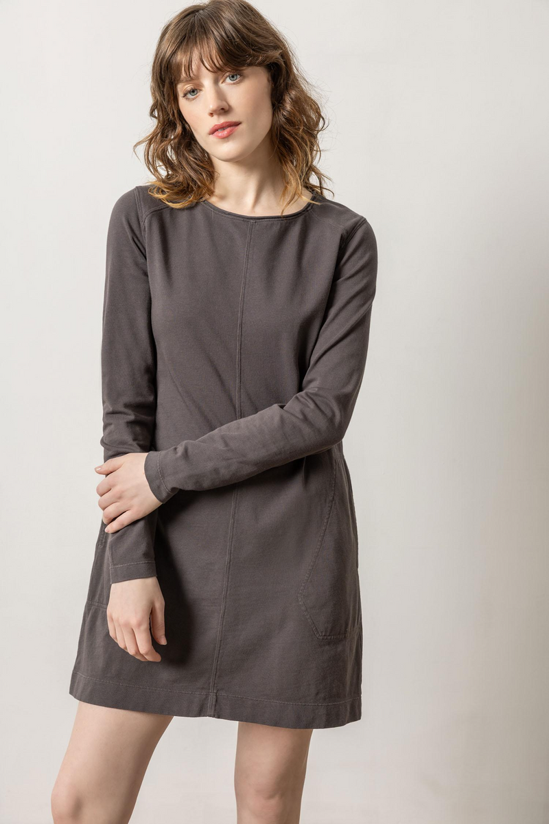 Light Gray Front Seam Crewneck Dress Mini Dress