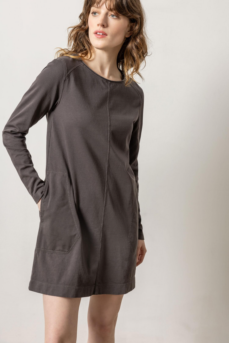 Dark Slate Gray Front Seam Crewneck Dress Mini Dress