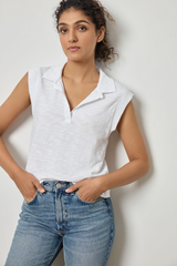 Light Gray Cap Sleeve Polo Top