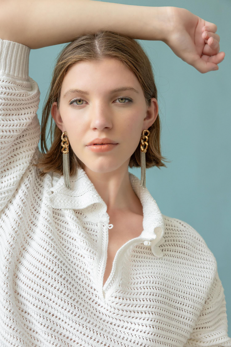 Gray Scalloped Collar Sweater Top