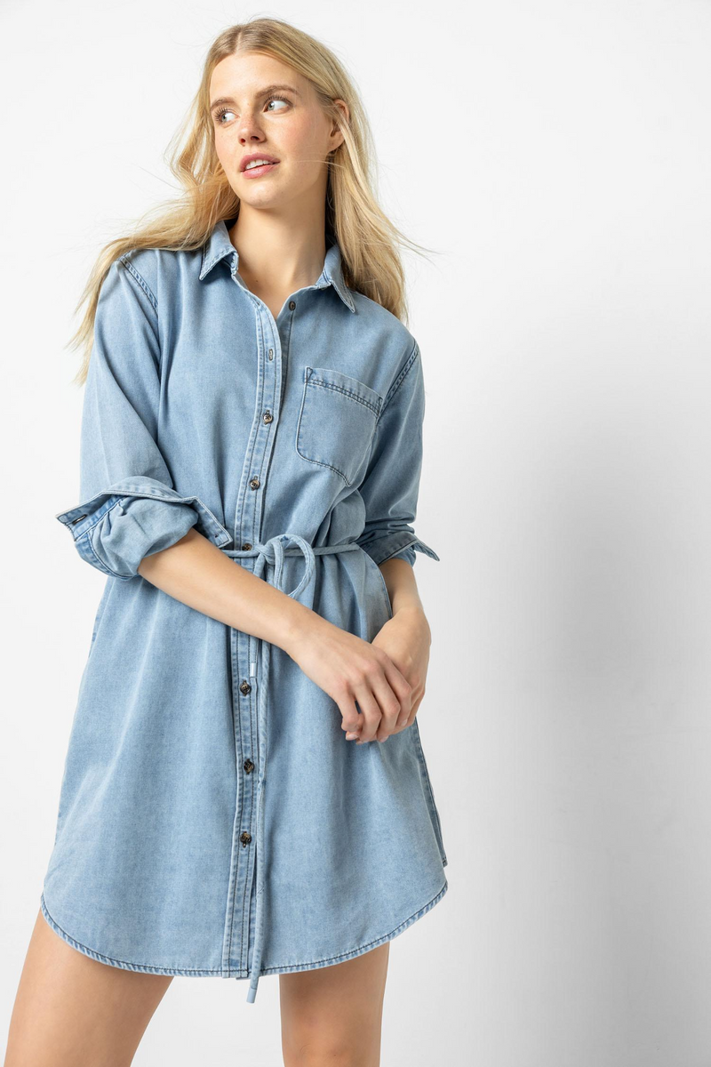 Light Gray Denim Shirt Dress | Light Wash Dress