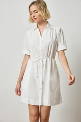 Light Gray Shirred Sleeve Shirt Dress Mini Dress