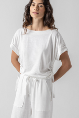 Light Gray Ruched Side Boatneck Top Top