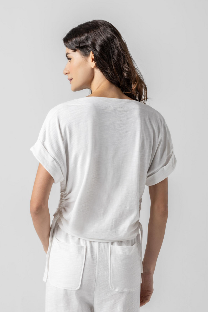 Light Gray Ruched Side Boatneck Top Top