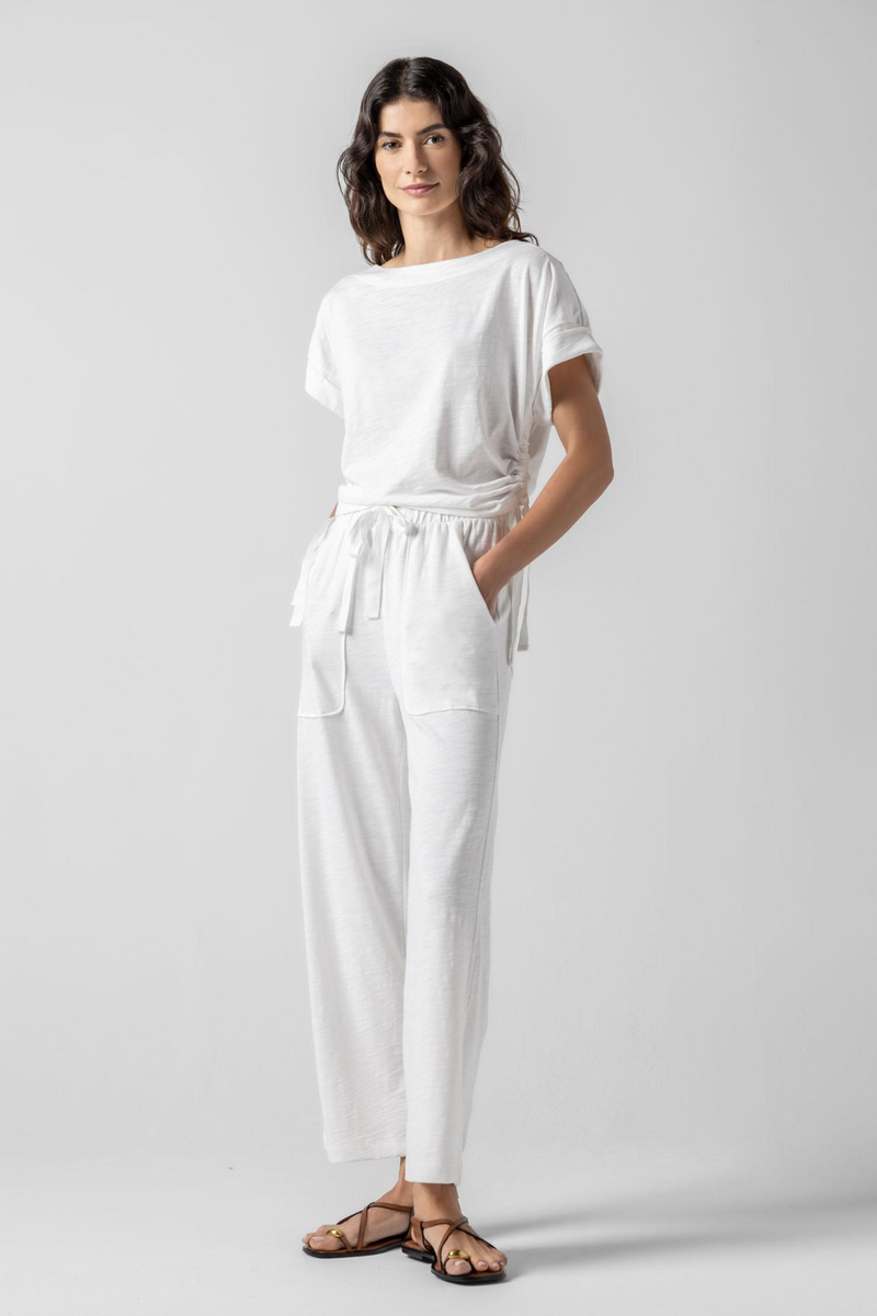 Light Gray Ruched Side Boatneck Top Top