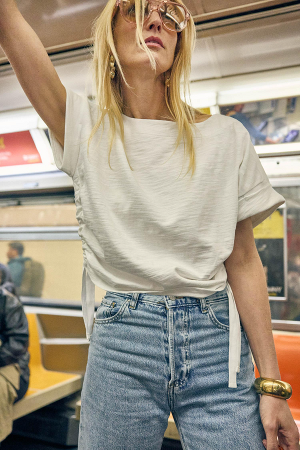 Ruched Side Boatneck Top