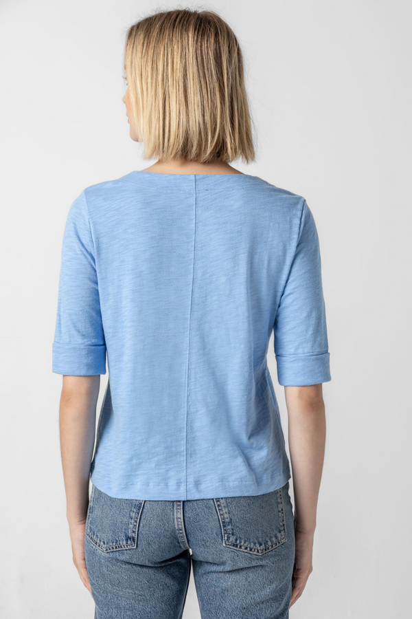 Cuffed Sleeve Split Neck