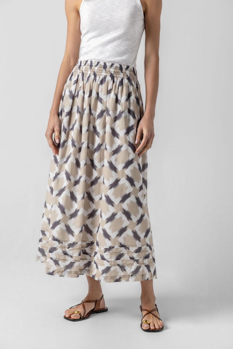 Light Gray Shirred Elastic Waist Skirt Maxi Skirt