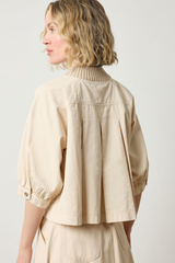 Light Gray Knit Collar Twill Top Top