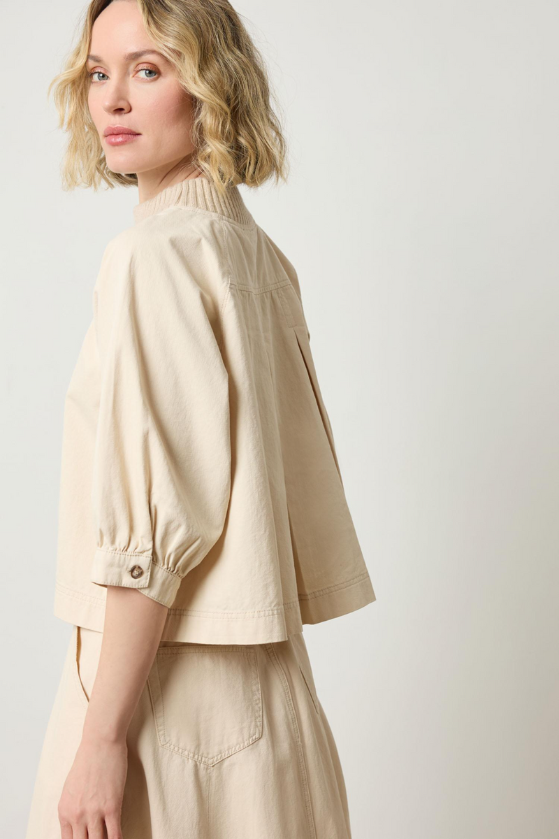 Light Gray Knit Collar Twill Top Top