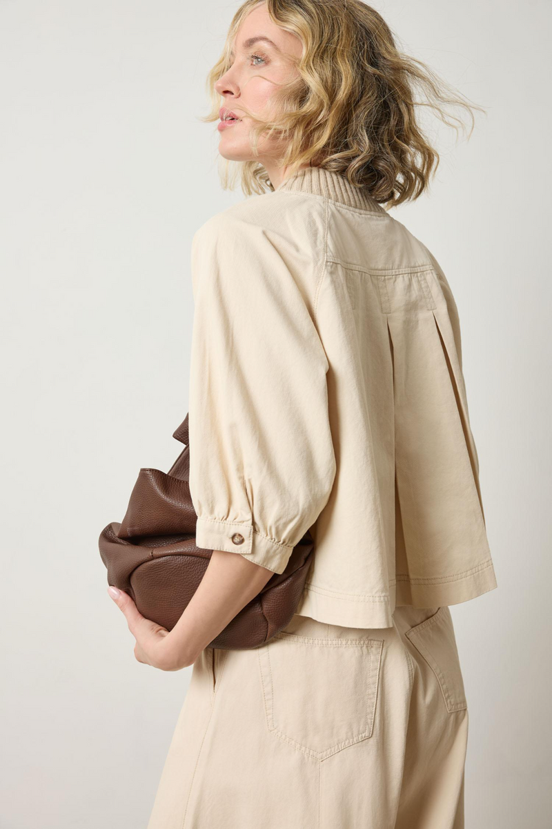 Light Gray Knit Collar Twill Top Top