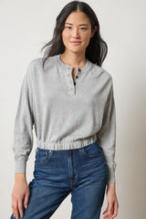Light Gray Elastic Waist Henley Sweater Sweater