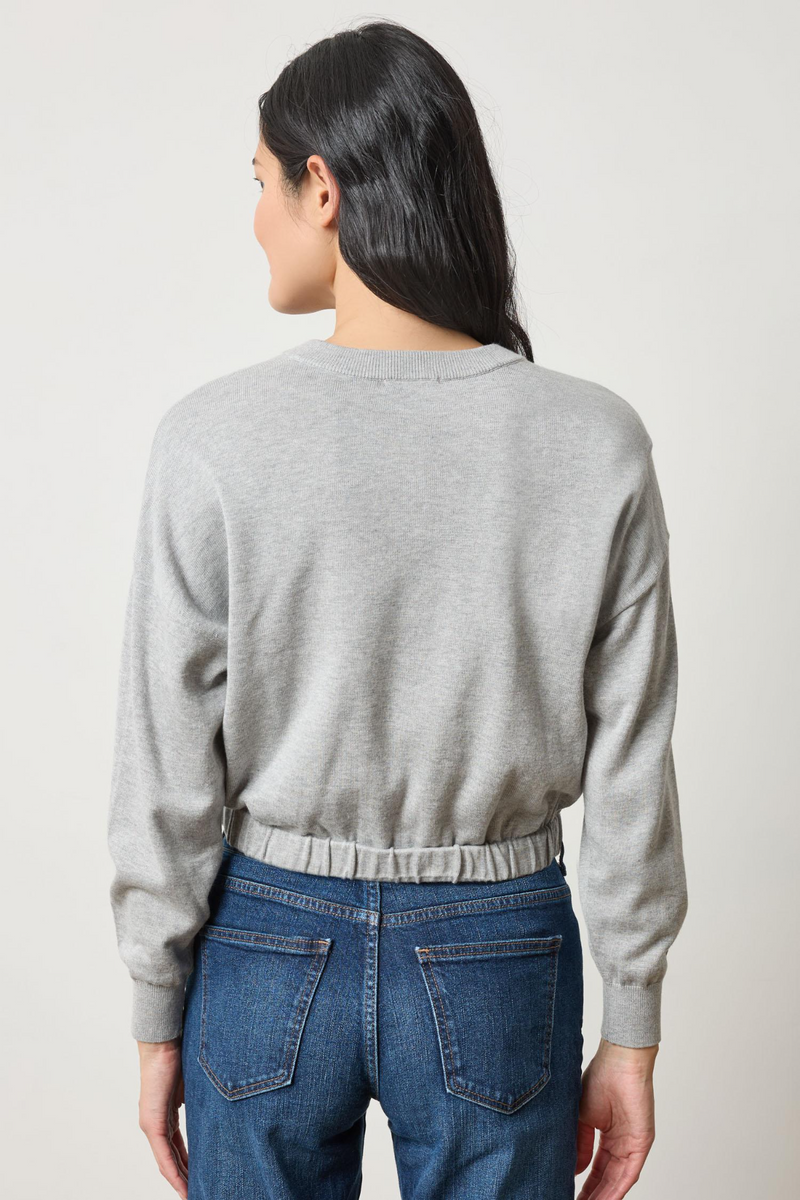 Light Gray Elastic Waist Henley Sweater Sweater