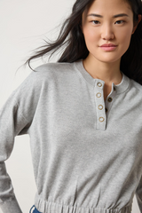 Gray Elastic Waist Henley Sweater Sweater