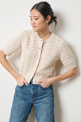 Light Gray Short Sleeve Cardigan Sweater Sweater