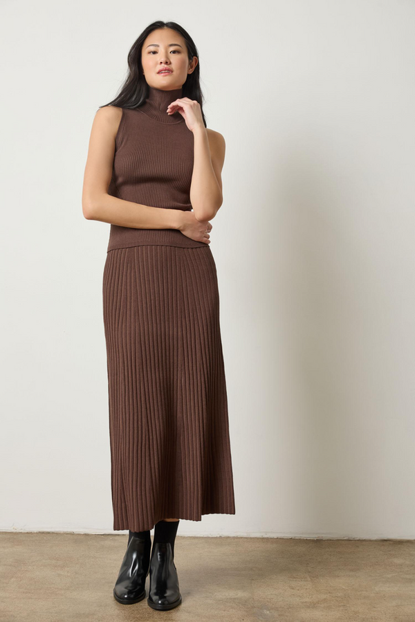 Gray Straight Rib Skirt Midi Skirt