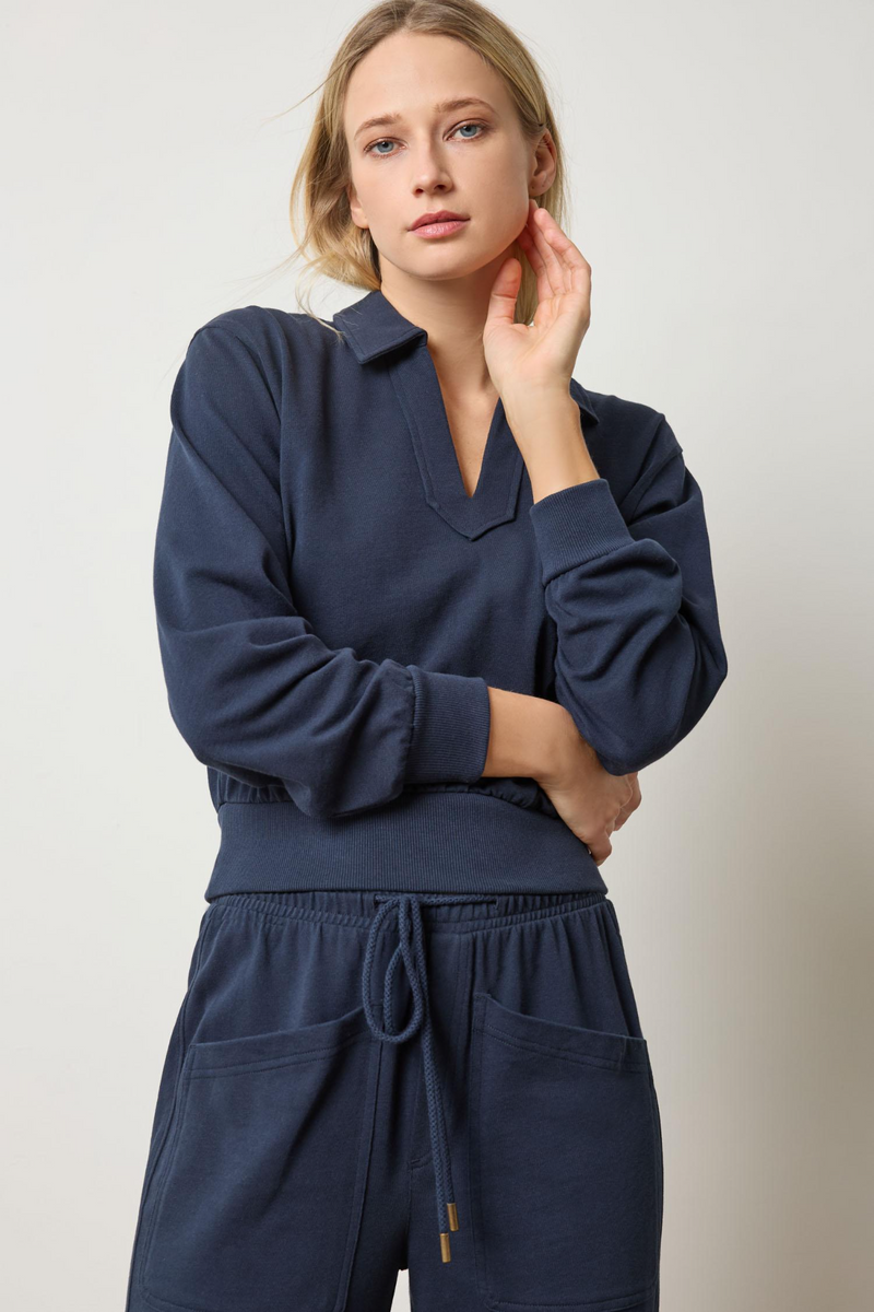 Light Gray Drop Shoulder Polo Top