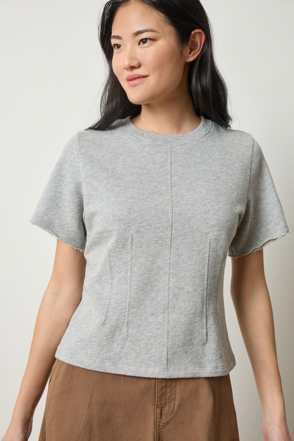 Gray Darted Elbow Sleeve Top Top