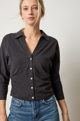 Gray Side Pleat Button Down Shirt