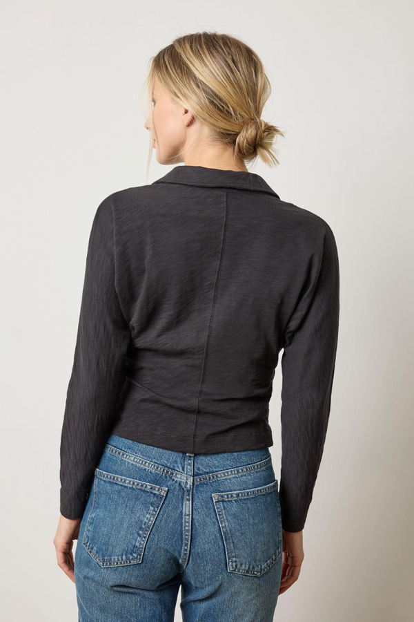 Dark Slate Gray Side Pleat Button Down Shirt