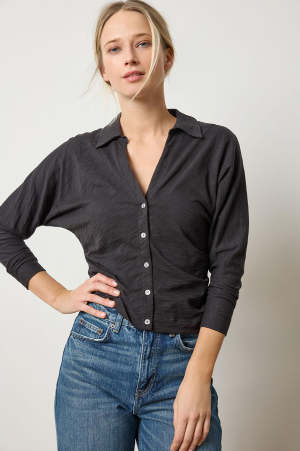 Dark Slate Gray Side Pleat Button Down Shirt