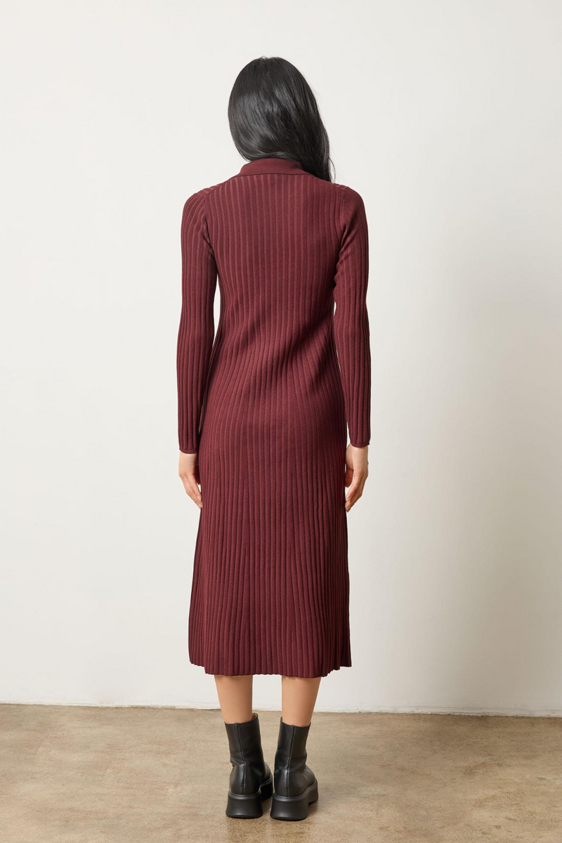 Long Sleeve Rib Henley Dress Dark Cherry / S Long Sleeve Rib Henley Dress Dark Cherry / S