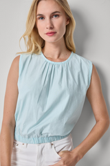 Gray Poplin Shell Top